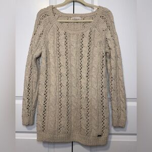 Abercrombie & Fitch Cable Knit Sweater Oatmeal Open Knit Crewneck Women’s L